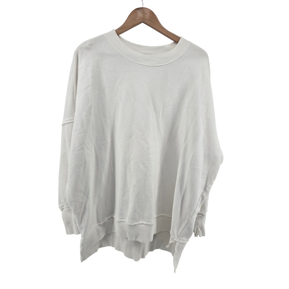 Aerie Sweatshirt Womens Small Cream Oversized French Terry Raw Edge Crewneck